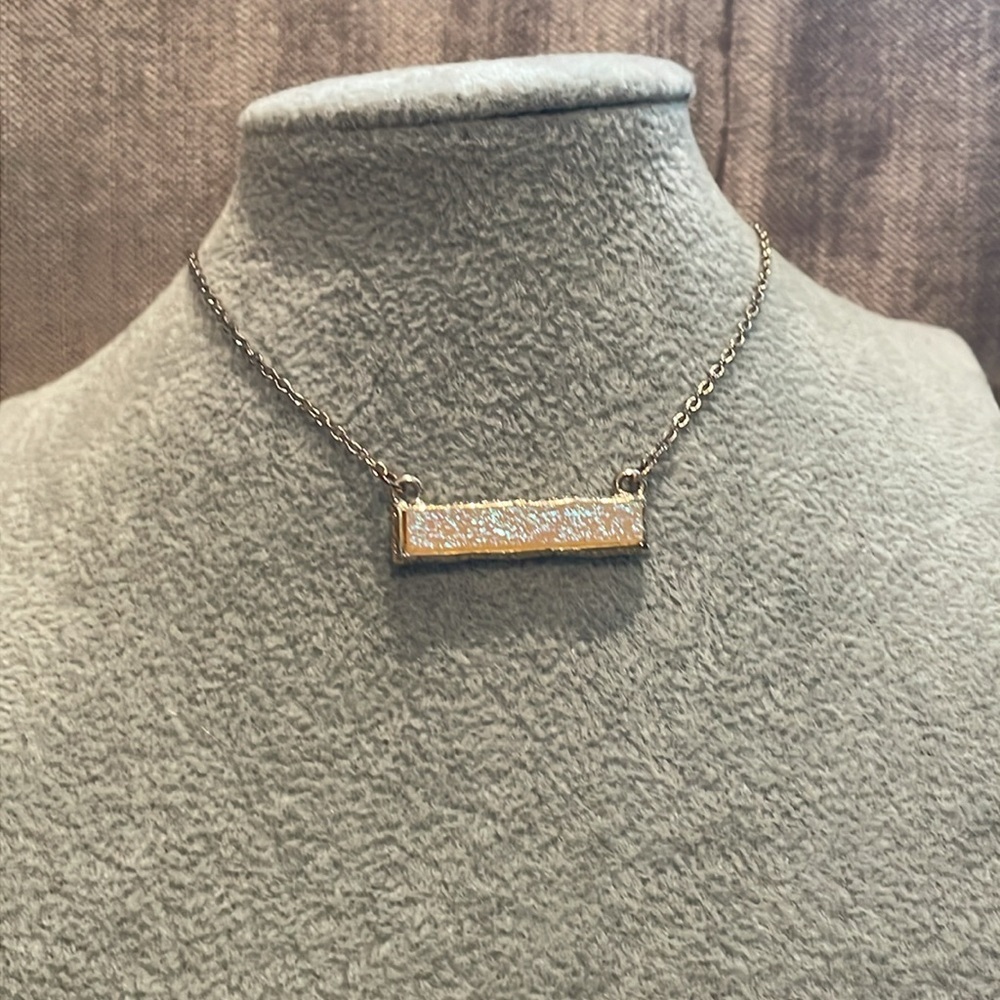 Druzy Iridescent Bar Necklace